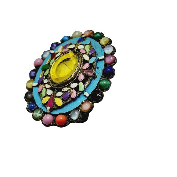 Early Enameled Glass Czech Style Brooch (A880) - Picture 3 of 6